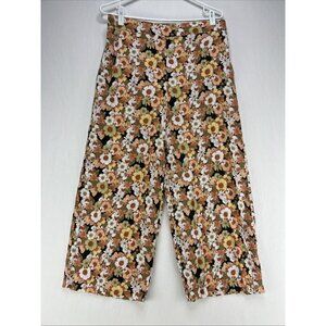HAVER + BLAIR LONDON WOMENS WIDE LEG CROP PANTS SZ L LINEN BLEND FLORAL RETRO